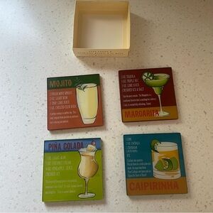 Pier 1 Cocktail Glass Top Wooden Coasters Set of 4 in Box